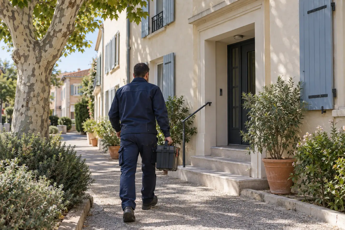 Électricien se rendant dans un logement près de Marignane